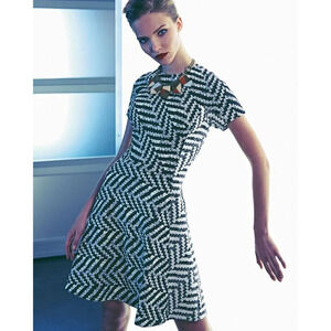 LELA ROSE Mixed-Direction Chevron Jacquard Dress $1208